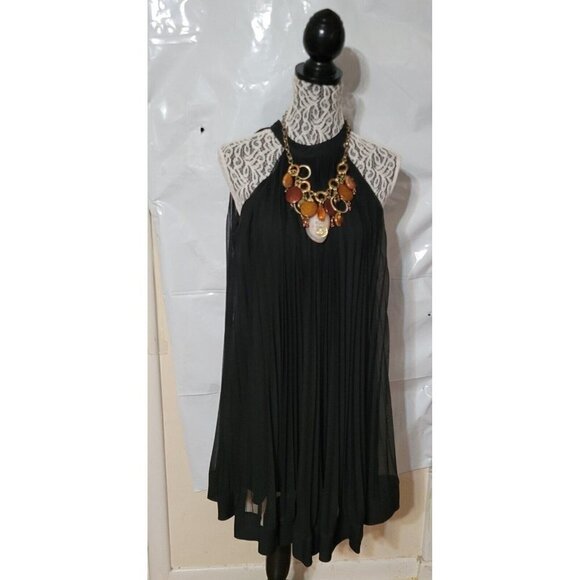 ECIi New York Black Party Cocktail formal flowy Accordian dress‎ lined Size 6 - Picture 1 of 7